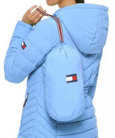 Women's Hooded Packable Puffer Coat Navy $42.90 Coats