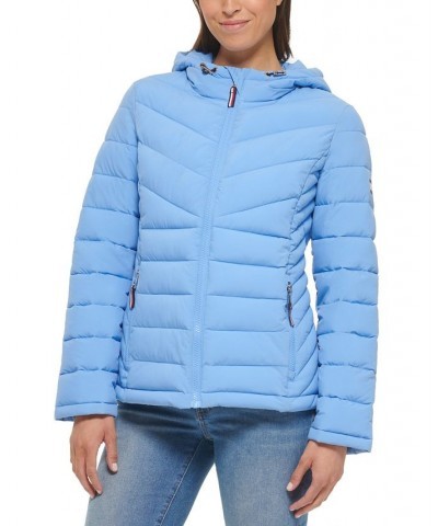 Women's Hooded Packable Puffer Coat Navy $42.90 Coats