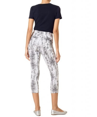 Women's High-Rise Baby Leopard Denim Capri Leggings Black /White $18.72 Pants