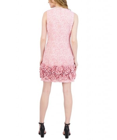 Floral Jacquard Ruffled Sheath Dress Pink $44.48 Dresses