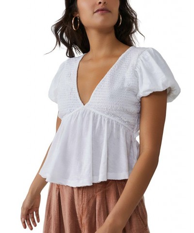 Women's Charlotte Cotton Smocked Tie-Back Top Ivory/Cream $36.66 Tops