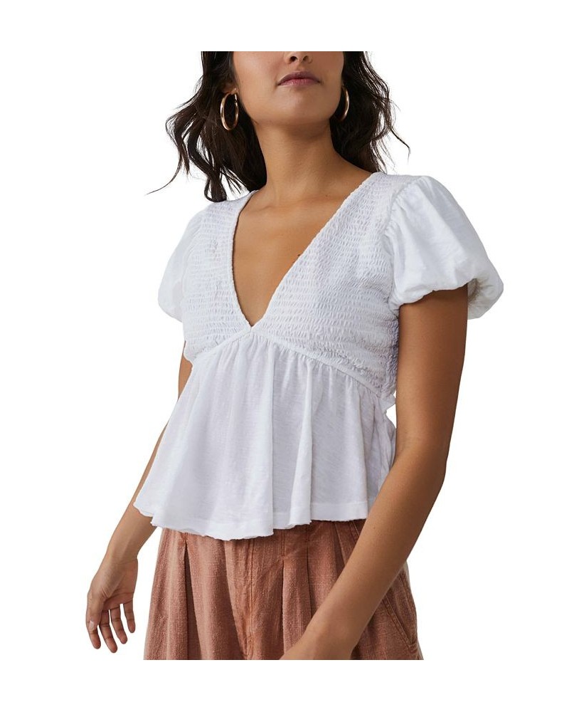 Women's Charlotte Cotton Smocked Tie-Back Top Ivory/Cream $36.66 Tops