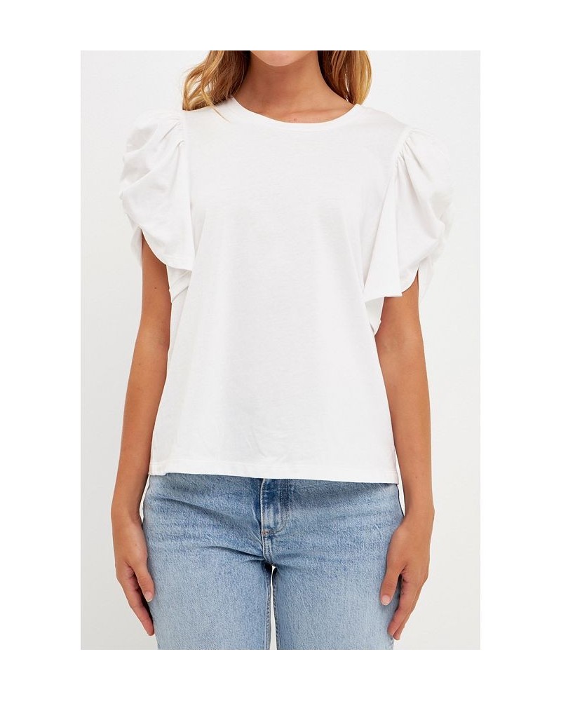 Women's Shirring Sleeve Knit Top White $40.00 Tops