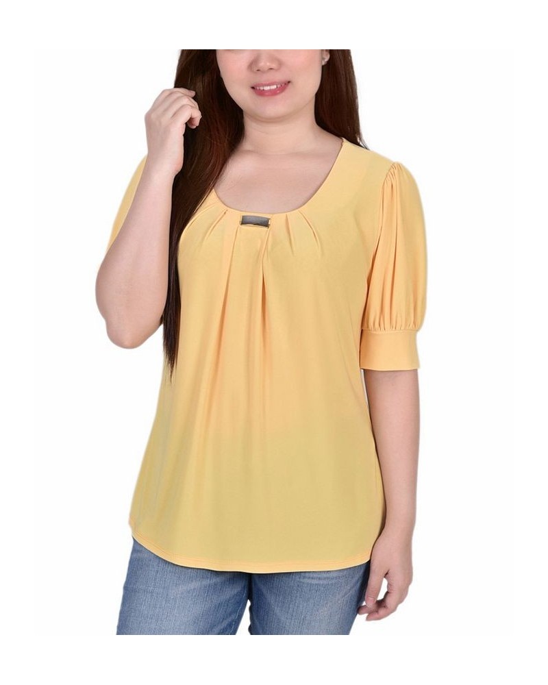 Petite Short Sleeve Balloon Sleeve Top Navy $14.08 Tops