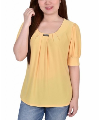 Petite Short Sleeve Balloon Sleeve Top Navy $14.08 Tops