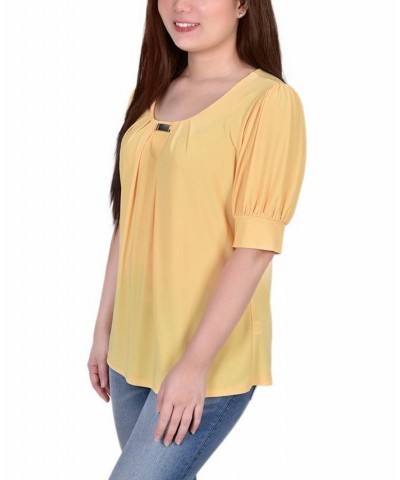 Petite Short Sleeve Balloon Sleeve Top Navy $14.08 Tops