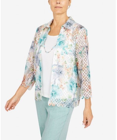 Petite Lady Like Lace Floral Trellis Two For One Top Multi $24.83 Tops