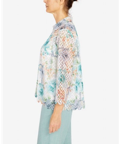 Petite Lady Like Lace Floral Trellis Two For One Top Multi $24.83 Tops