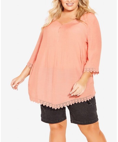 Plus Size Ellie Pintuck Lace Top Pink $27.06 Tops