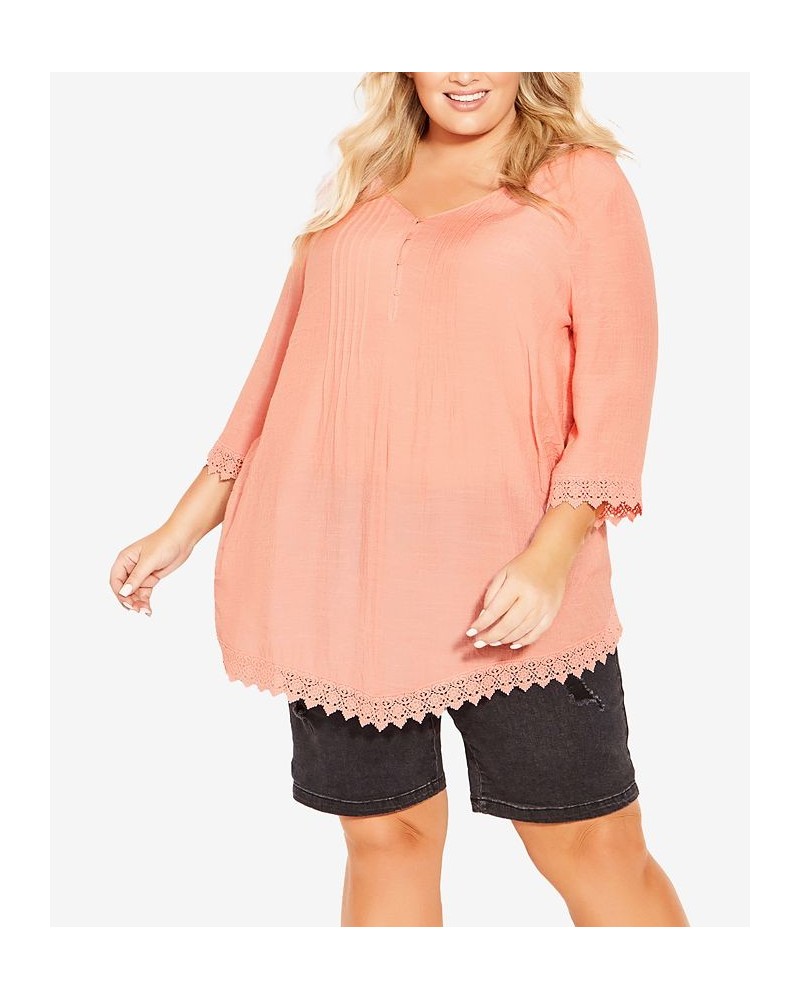 Plus Size Ellie Pintuck Lace Top Pink $27.06 Tops