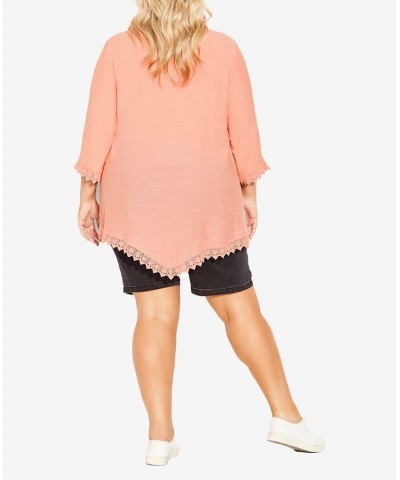 Plus Size Ellie Pintuck Lace Top Pink $27.06 Tops