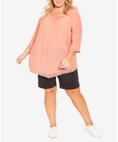 Plus Size Ellie Pintuck Lace Top Pink $27.06 Tops