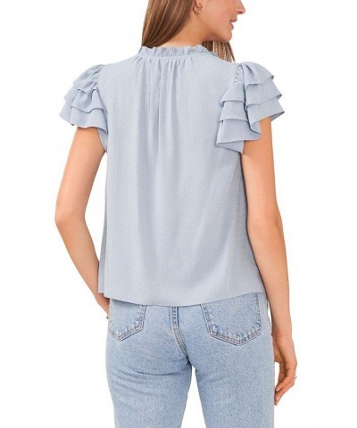 Women's Flutter Sleeve Tie V-neck Top Dusty Blue $32.00 Tops