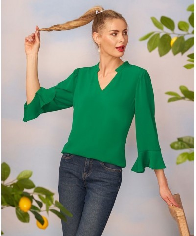 Ruffle-Sleeve Top Green $38.71 Tops