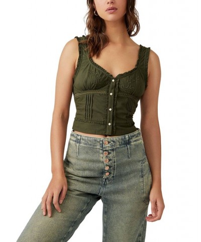 Women's Kerry Embroidered Ruffle-Trim Cotton Tank Top Brown $36.08 Tops