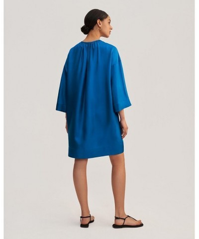 Lilac Silk Twill Oversized Dress for Women Blue $60.16 Dresses