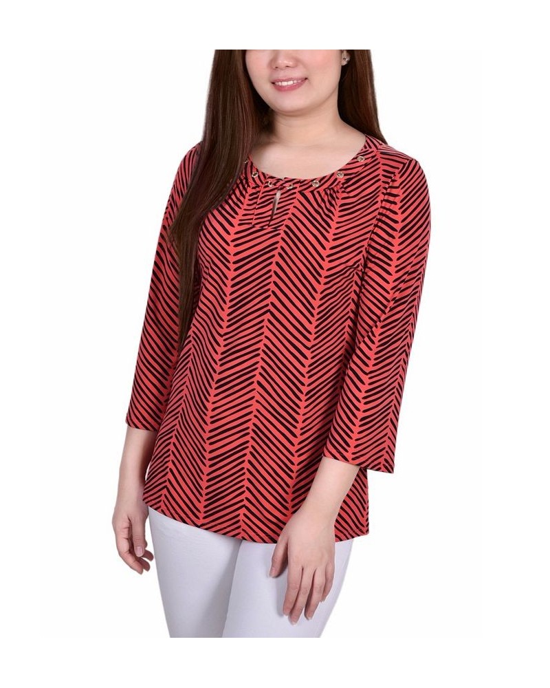 Women's 3/4 Sleeve Grommet Top Red, Black Herringbone $14.08 Tops