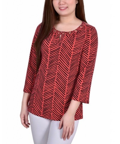 Women's 3/4 Sleeve Grommet Top Red, Black Herringbone $14.08 Tops