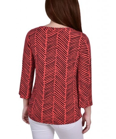 Women's 3/4 Sleeve Grommet Top Red, Black Herringbone $14.08 Tops