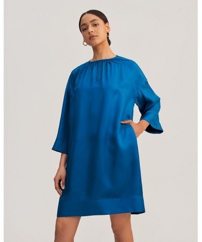 Lilac Silk Twill Oversized Dress for Women Blue $60.16 Dresses