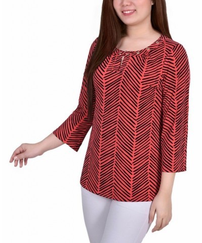 Women's 3/4 Sleeve Grommet Top Red, Black Herringbone $14.08 Tops