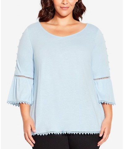 Plus Size Crochet Split Sleeve Top Chambray Blue $27.73 Tops