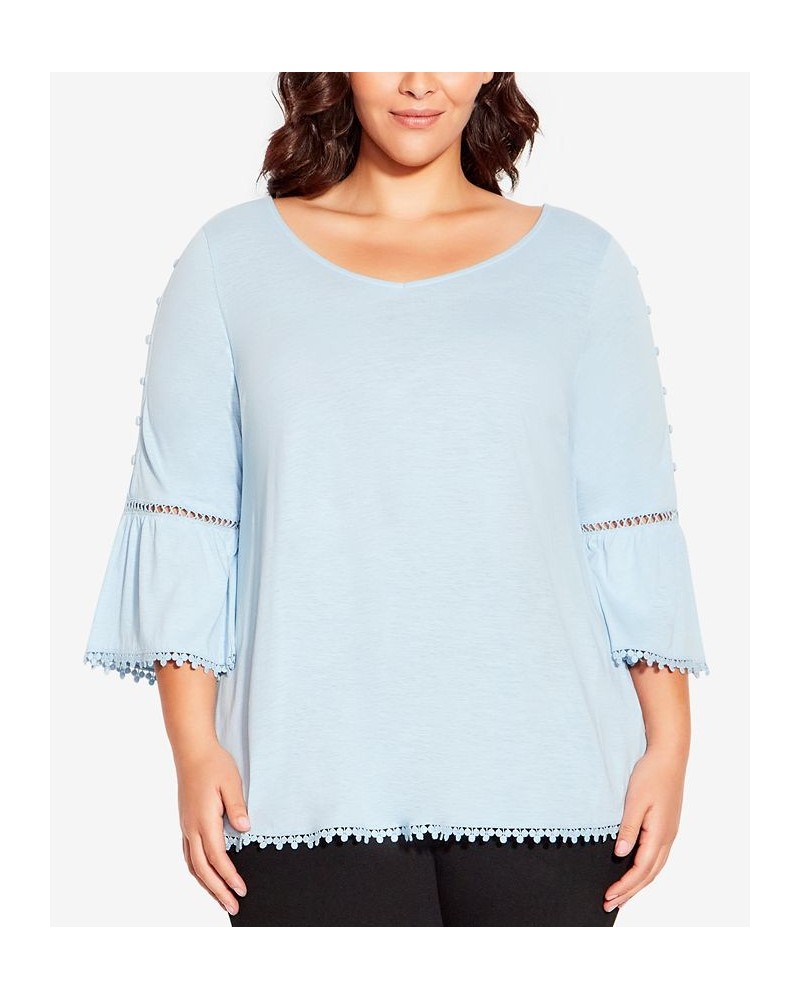 Plus Size Crochet Split Sleeve Top Chambray Blue $27.73 Tops