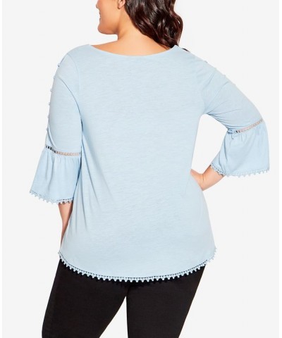 Plus Size Crochet Split Sleeve Top Chambray Blue $27.73 Tops