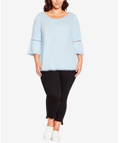 Plus Size Crochet Split Sleeve Top Chambray Blue $27.73 Tops