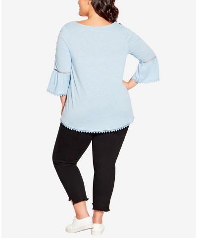 Plus Size Crochet Split Sleeve Top Chambray Blue $27.73 Tops