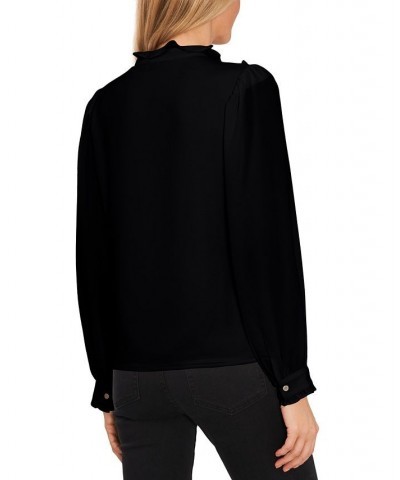 Women's Ruffled Pintucked Blouson-Sleeve Blouse Black $28.53 Tops
