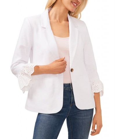 Women's Eyelet-Lace-Trim One-Button Blazer Ultra White $54.06 Jackets