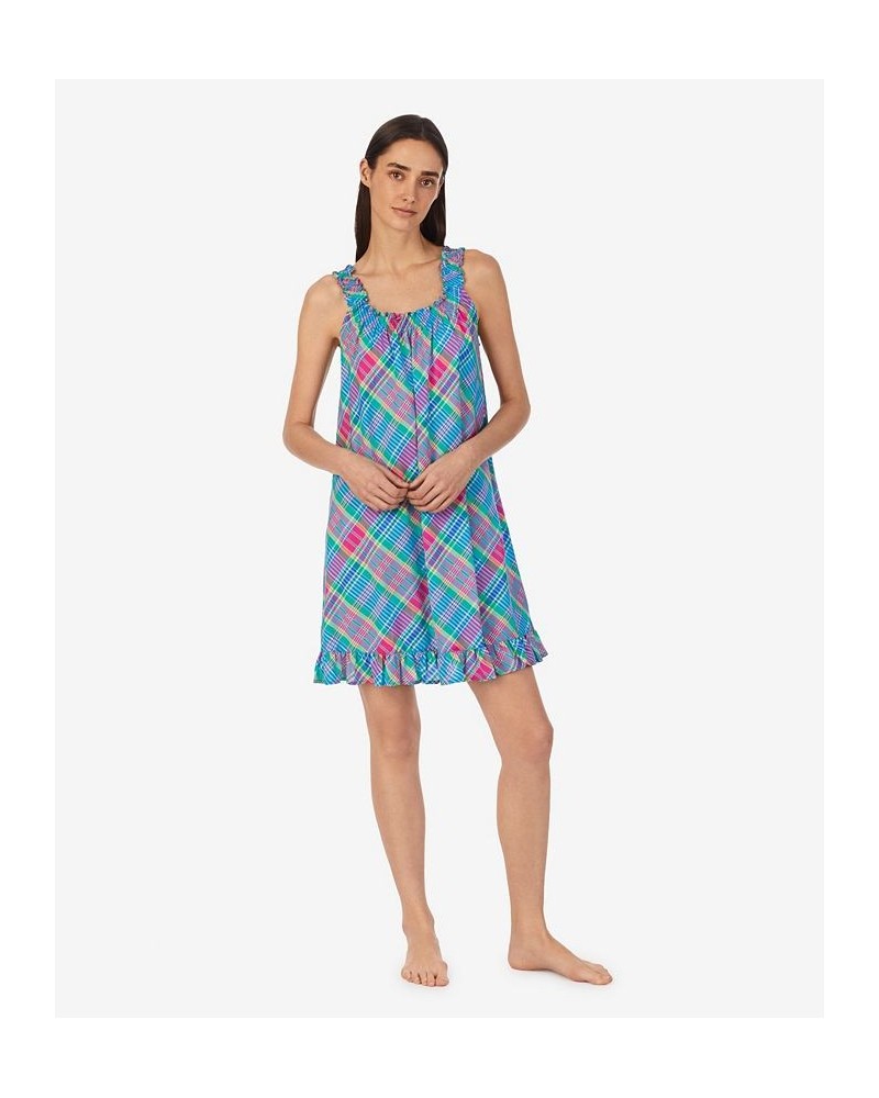 Women's Sleeveless Smocked Neck Flounce Gown Multi Plaid $33.84 Sleepwear