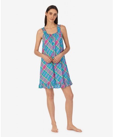 Women's Sleeveless Smocked Neck Flounce Gown Multi Plaid $33.84 Sleepwear