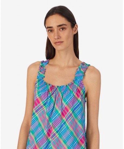 Women's Sleeveless Smocked Neck Flounce Gown Multi Plaid $33.84 Sleepwear