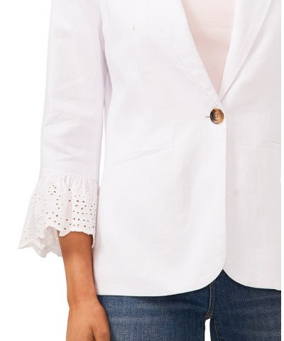 Women's Eyelet-Lace-Trim One-Button Blazer Ultra White $54.06 Jackets