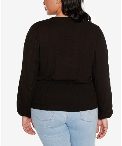 Black Label Plus Size Long Sleeve V-neck Peplum Top Black $33.93 Tops