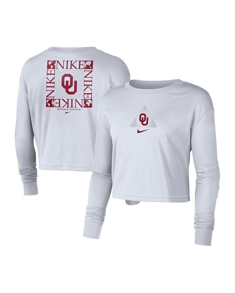 Women's White Oklahoma Sooners Seasonal Cropped Long Sleeve T-shirt White $20.50 Tops