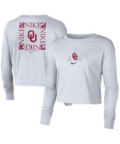 Women's White Oklahoma Sooners Seasonal Cropped Long Sleeve T-shirt White $20.50 Tops