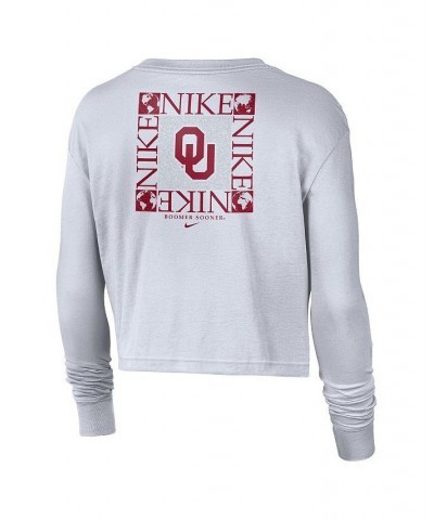 Women's White Oklahoma Sooners Seasonal Cropped Long Sleeve T-shirt White $20.50 Tops