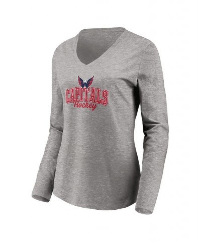 Women's Washington Capitals Short Sleeve and Long Sleeve V-Neck T-shirt Combo Pack Red, Heathered Gray $27.03 Tops