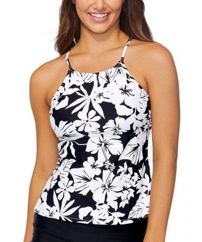 Juniors' St. Croix Printed High-Neck Tankini Top Black/White $25.52 Swimsuits