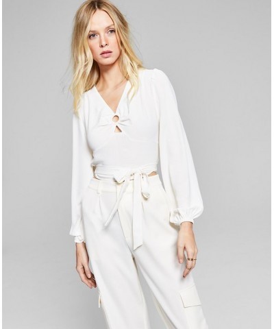 Women's Ring-Detail Blouse Ivory/Cream $10.17 Tops