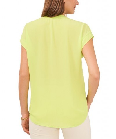 Women's Solid Split-Neck Short-Sleeve Blouse Cool Lime $32.43 Tops