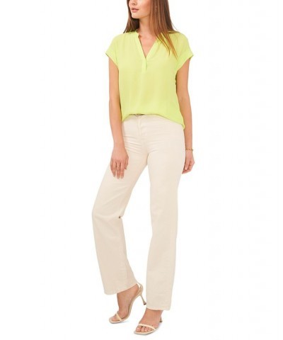 Women's Solid Split-Neck Short-Sleeve Blouse Cool Lime $32.43 Tops