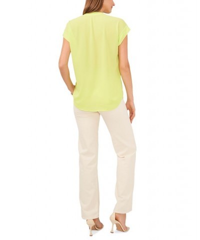 Women's Solid Split-Neck Short-Sleeve Blouse Cool Lime $32.43 Tops