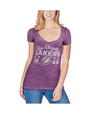 Women's Threads Purple Los Angeles Lakers City Over Pop Premium V-Neck T-shirt Purple $30.79 Tops