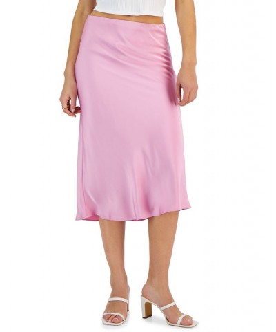 Women's Adonia Bias-Cut Satin Midi Skirt Pink $40.50 Skirts