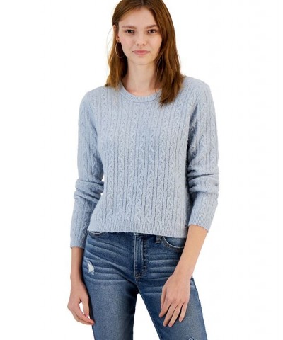 Juniors' Cable-Knit Crewneck Pullover Sweater Blue $15.32 Sweaters