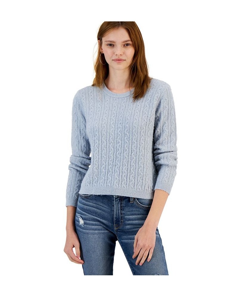 Juniors' Cable-Knit Crewneck Pullover Sweater Blue $15.32 Sweaters